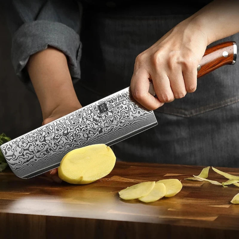 Couteau Nakiri Japonais Lame Damas Découpe Légumes