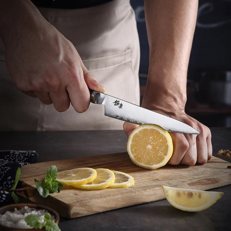 Couteau d'Office Cuisine avec Lame Damas 10cm Découpe Citron