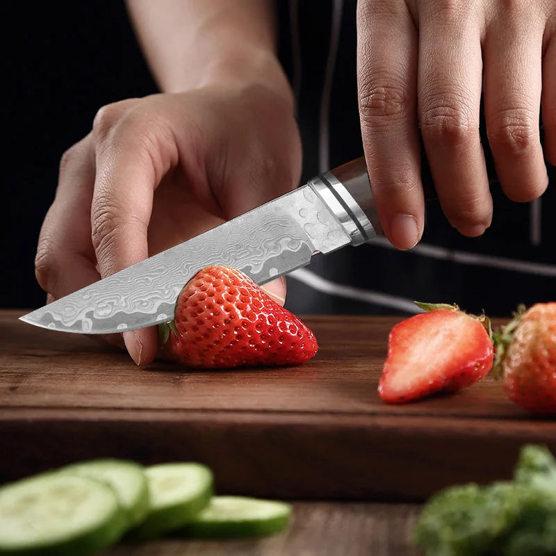 Couteau de Poche Damas Pas Cher Découpe Fraises