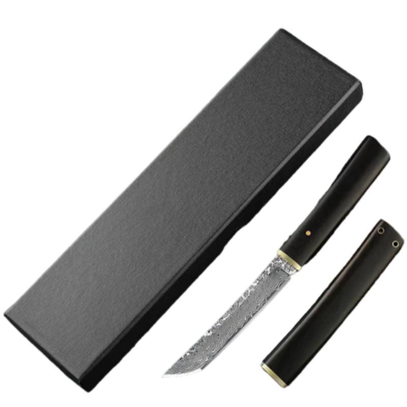 Couteau Tanto Japonais Acier Damas Boîte