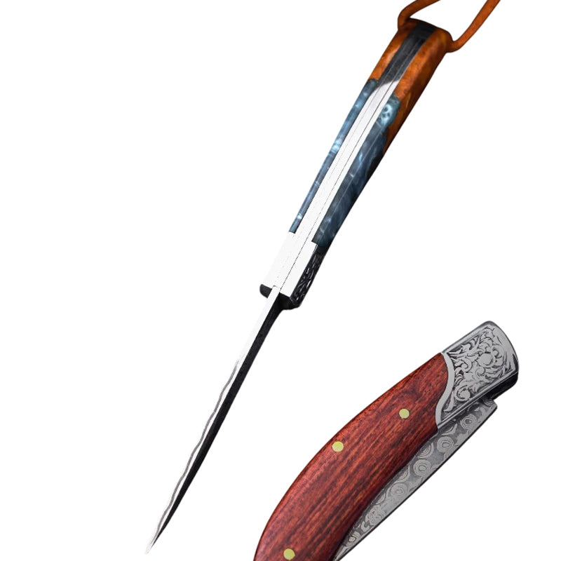 Couteau Berger Damas Bois Bleu vue de Dessus