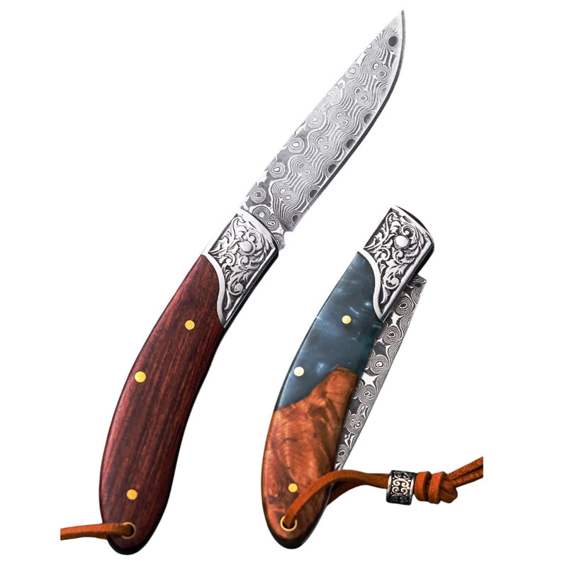 Couteau Berger Damas Bois Rouge Bois Bleu