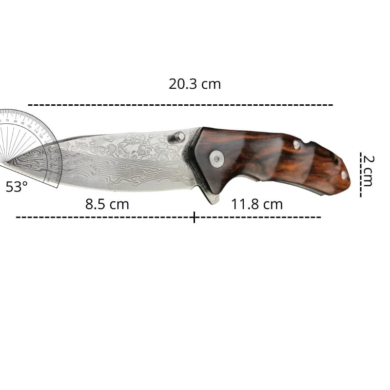 Comme nouveau couteau de chasse à lame fixe CFK Damas fait à la main /gaine en cuir/8 1/2/manche en bois - France Comme nouveau couteau de chasse à lame fixe CFK Damas fait à la main /gaine en cuir/8 1/2/manche en bois - France
