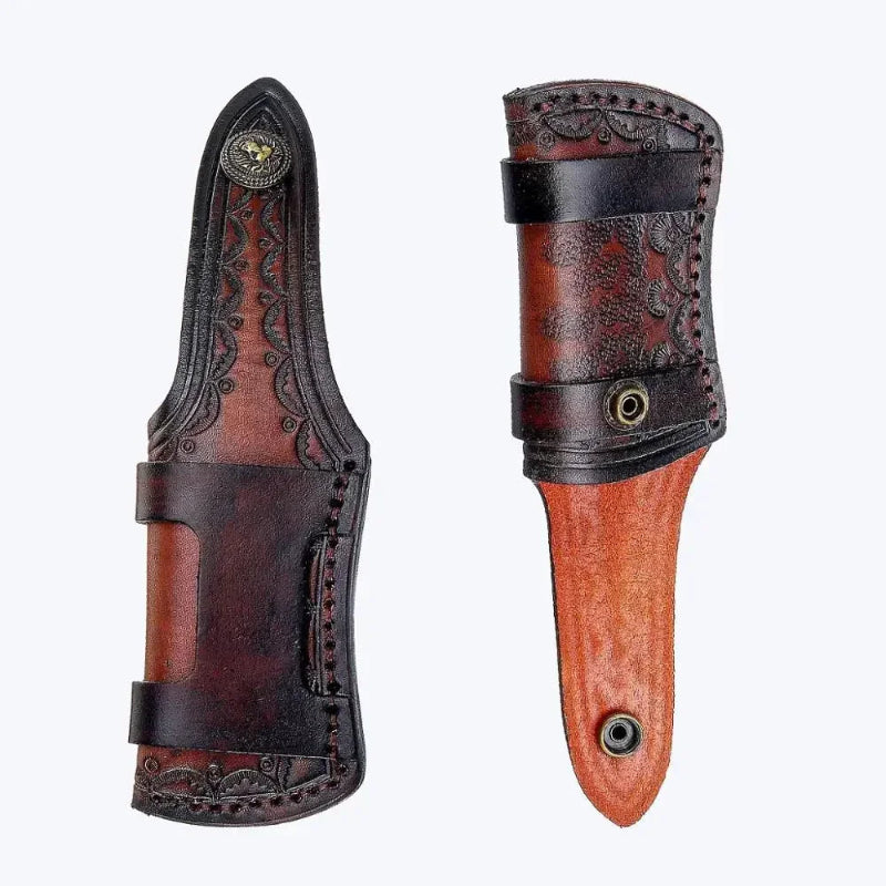 Couteau de Chasse Damas avec Etui en Cuir Etui Ouvert