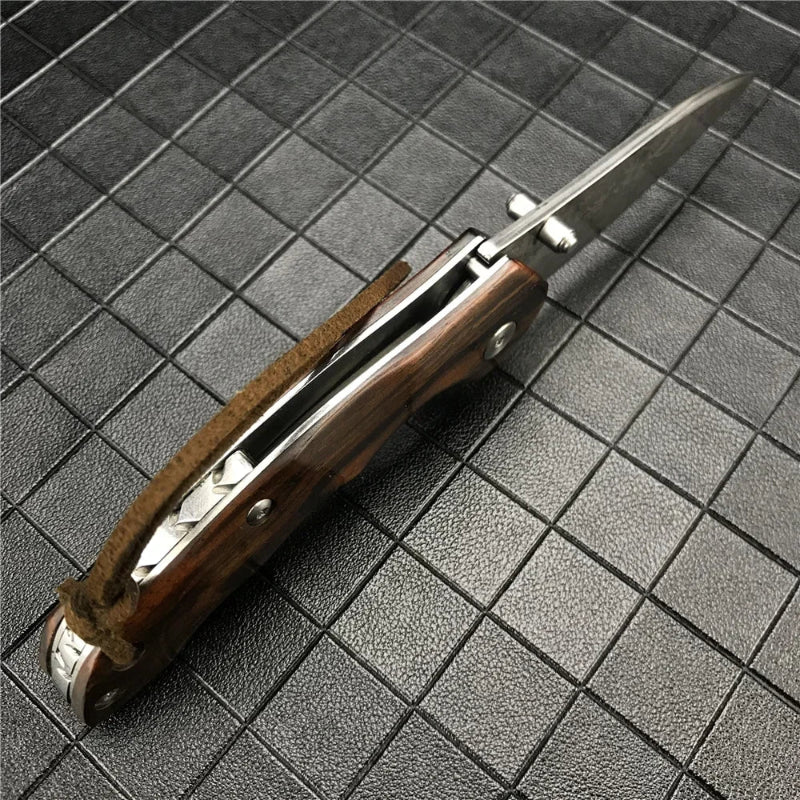 Couteau de Chasse Damas avec Etui en Cuir vue de haut