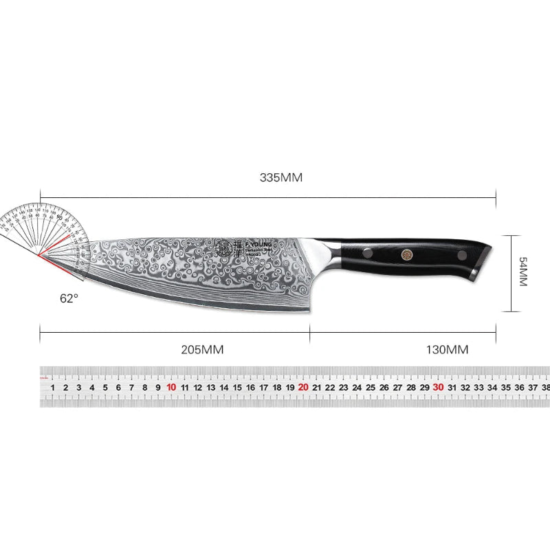 Couteau de Chef Japonais Damas Dimensions