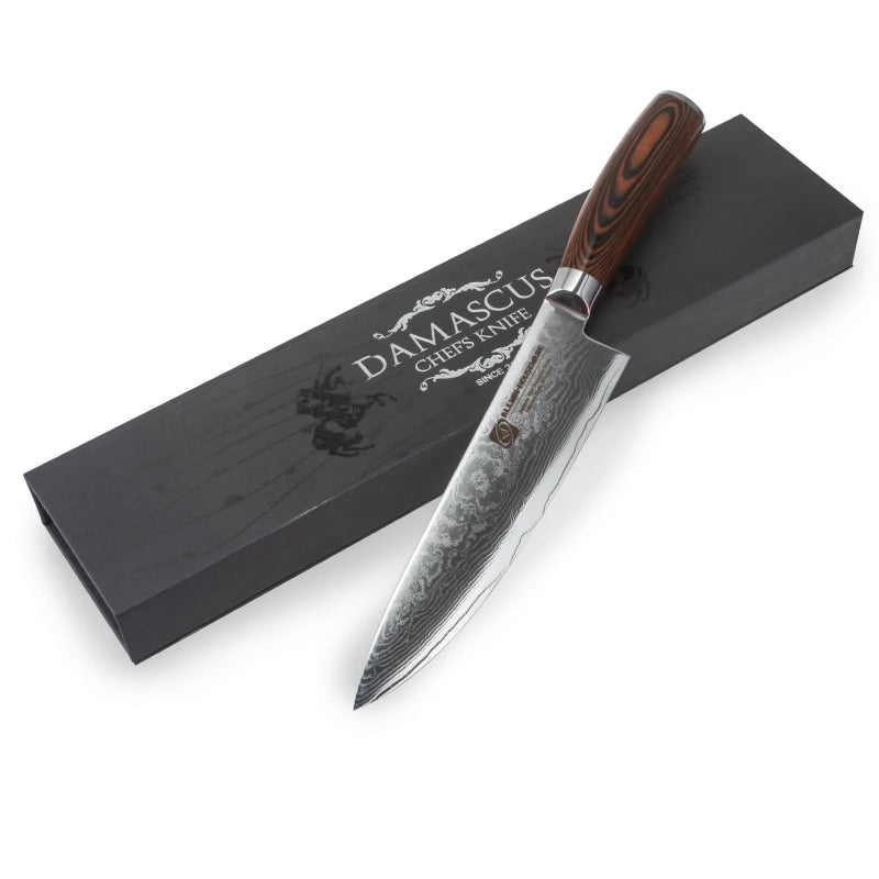 Couteau de Cuisine en Acier Damas avec Boîte