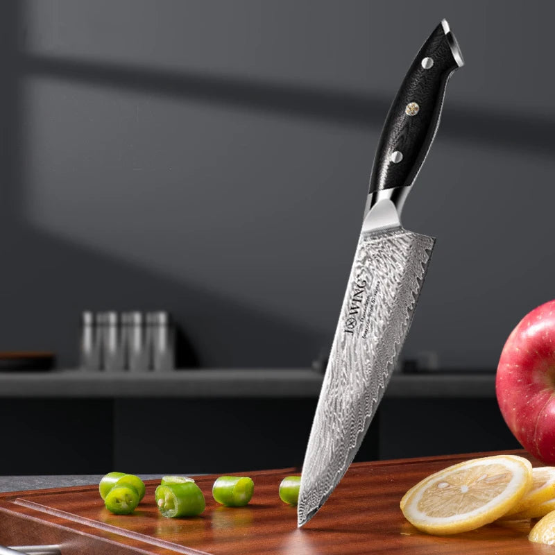 Couteau de Cuisine Damas Pas Cher Planté