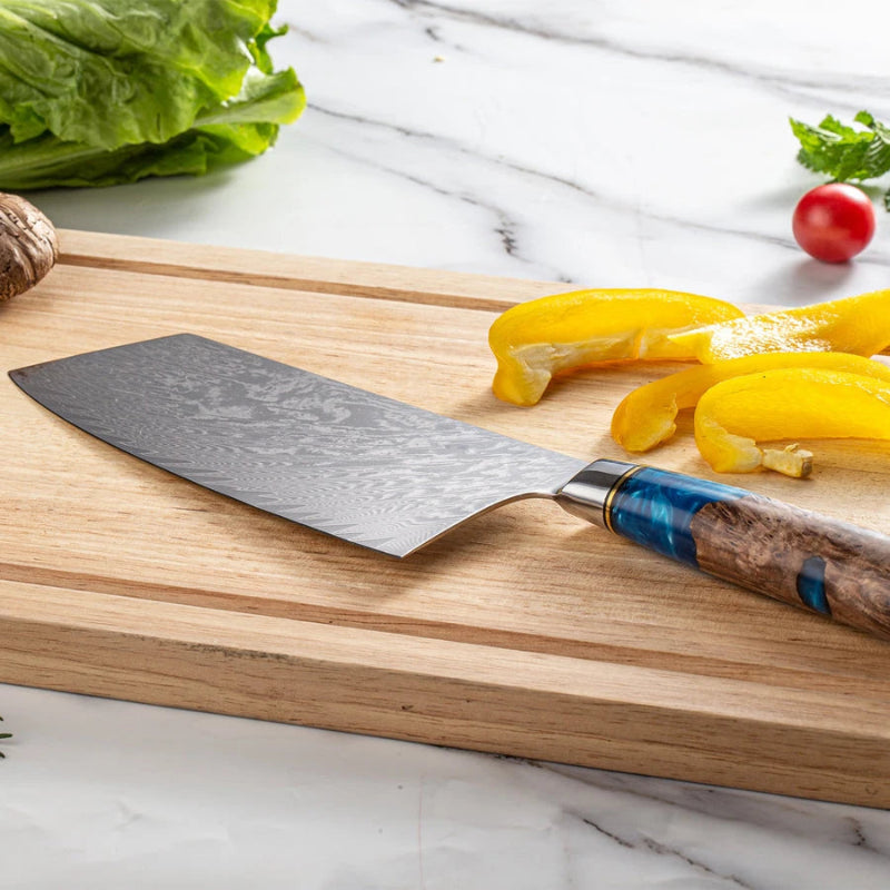 Couteau Damas Bleu à plat