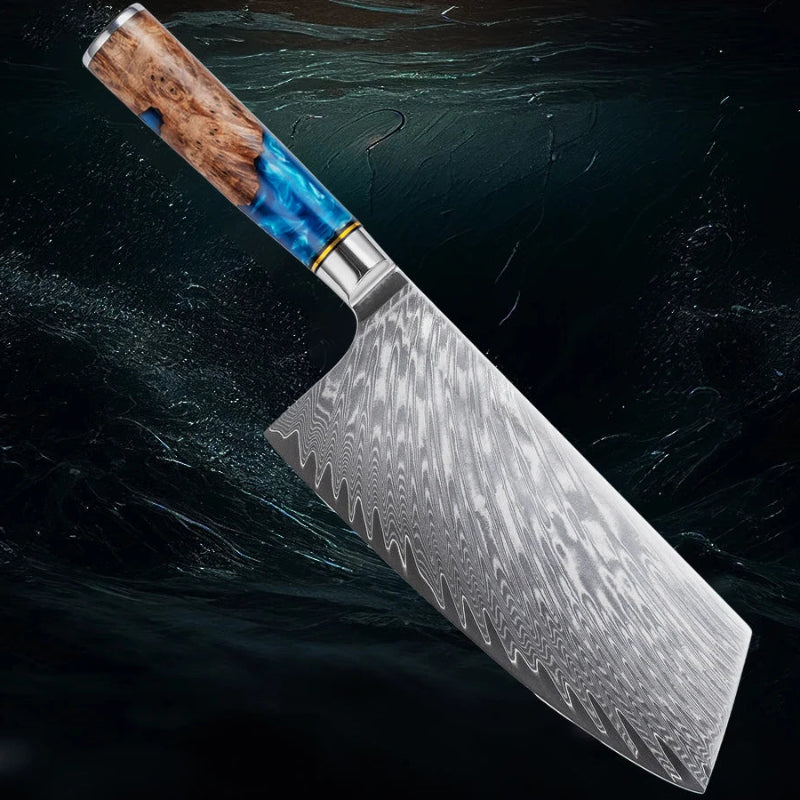 Couteau Damas Bleu Côté Droit