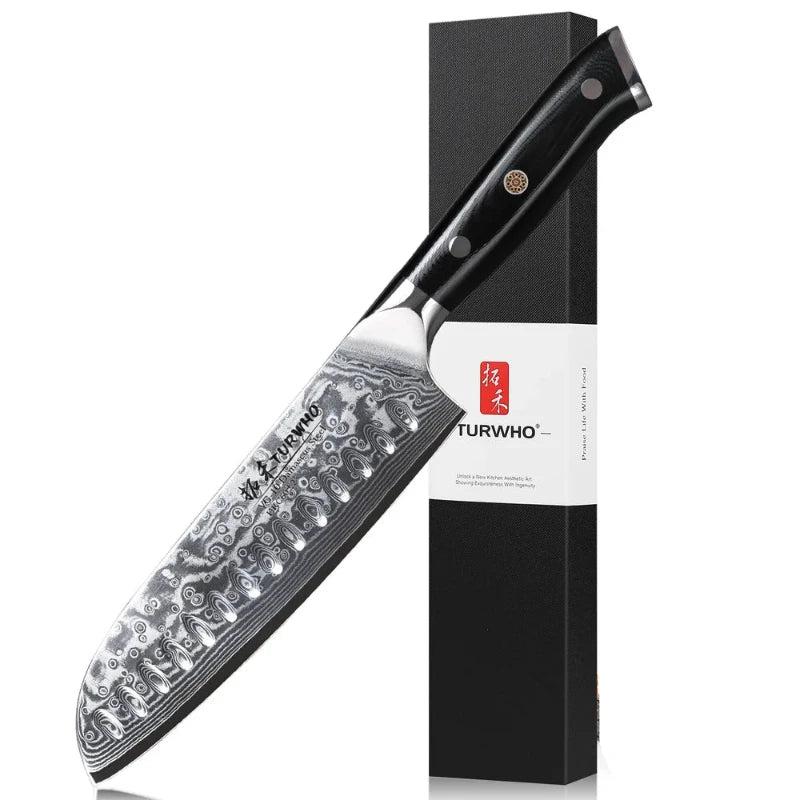 Couteau Damas Santoku avec Boîte