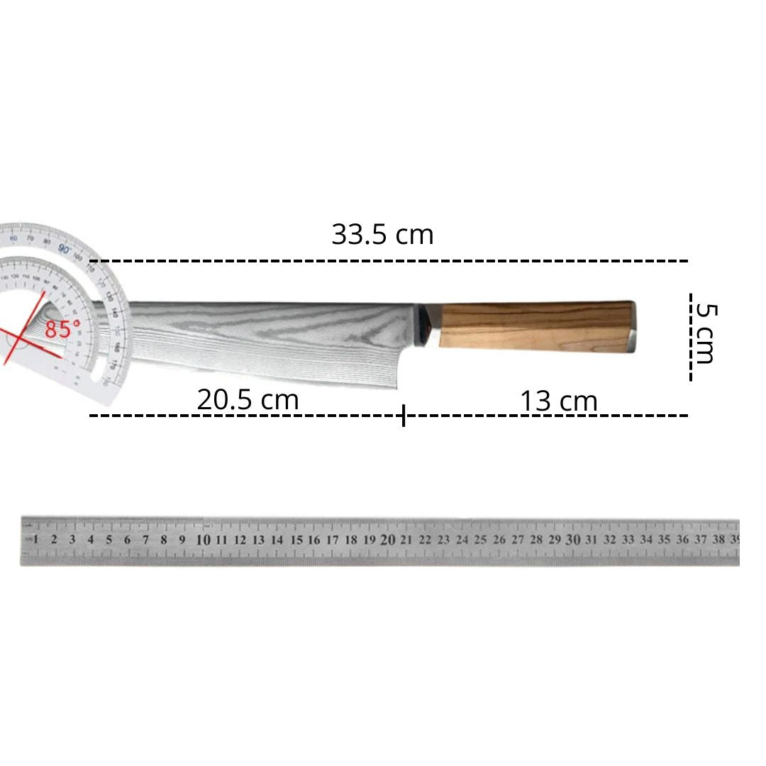 Couteau de Cuisine Damas Manche en Olivier
