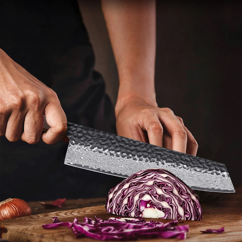 Couteau Forgé en Acier Damas Découpe Choux