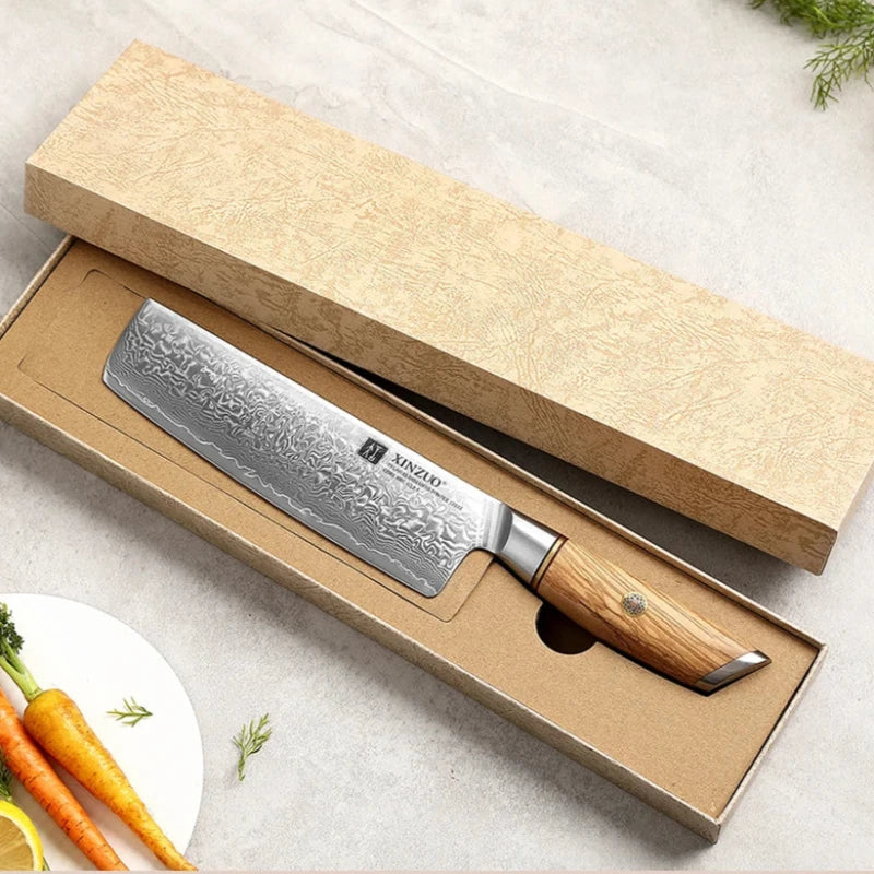 Couteau Japonais Damas Haut de Gamme dans sa boîte