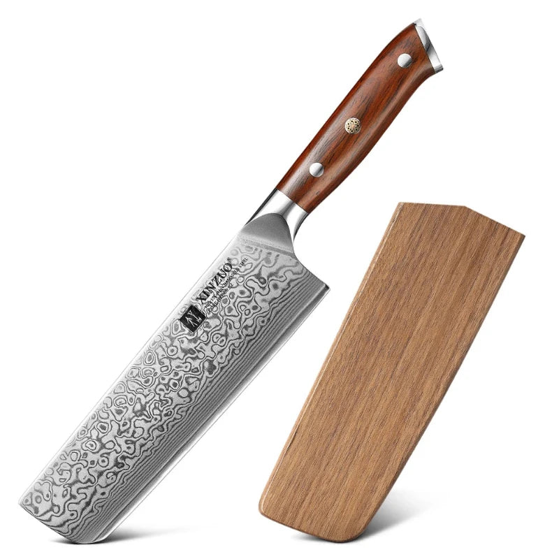 Couteau Nakiri Japonais Lame Damas avec étui en bois