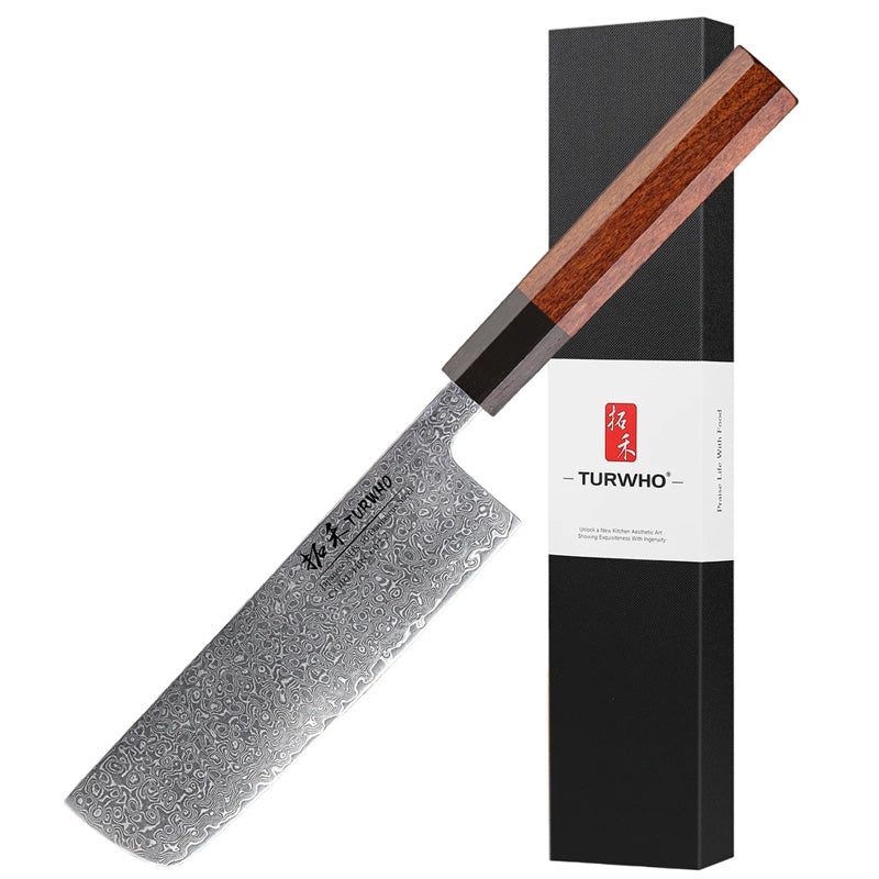 Couteau Nakiri Lame Acier Damas avec Boîte