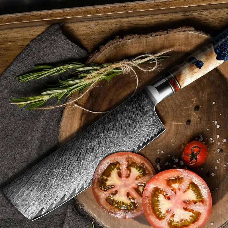 Couteau Nakiri Lame Damas en situation