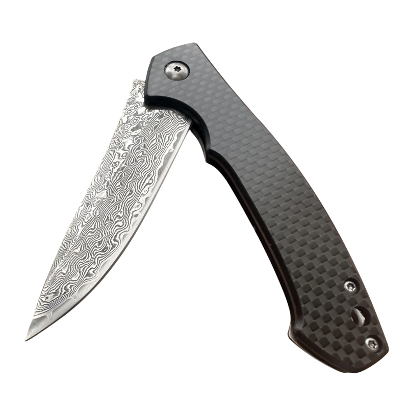 Couteau Pliant Damas Carbone Semi-Ouvert