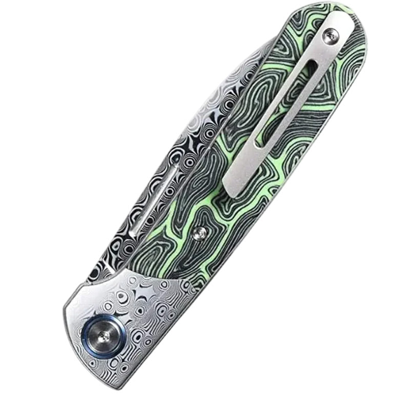 Couteau Pliant Damas Français Vert Plié