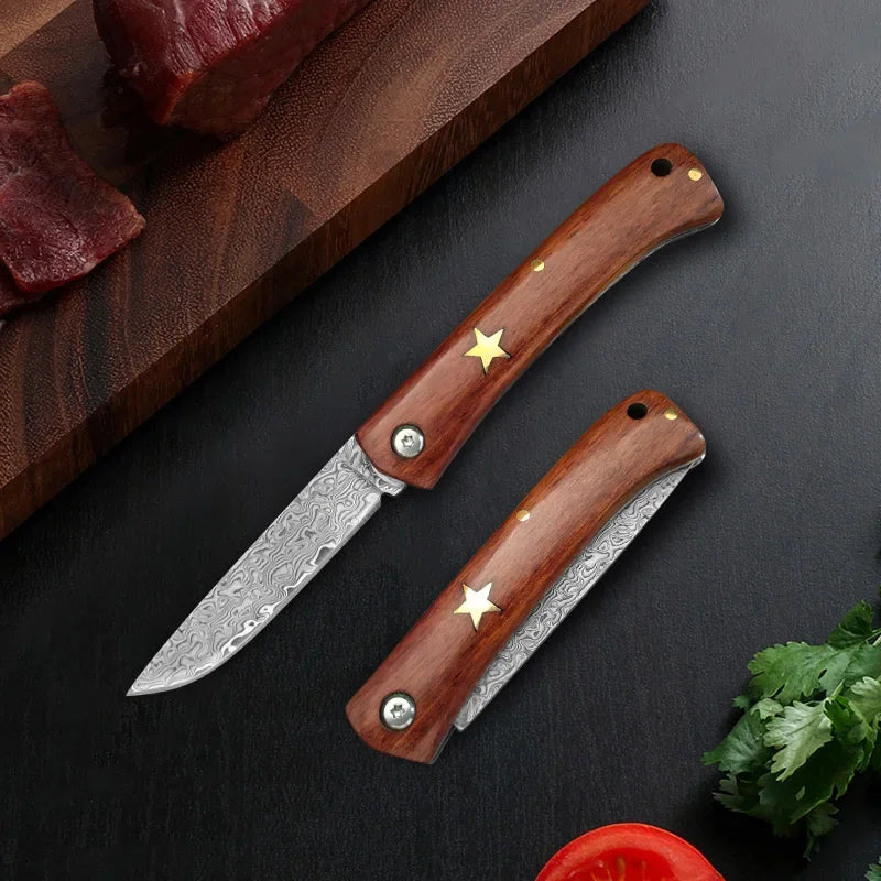 Couteau Pliant Damas Pas Cher ouvert et plié