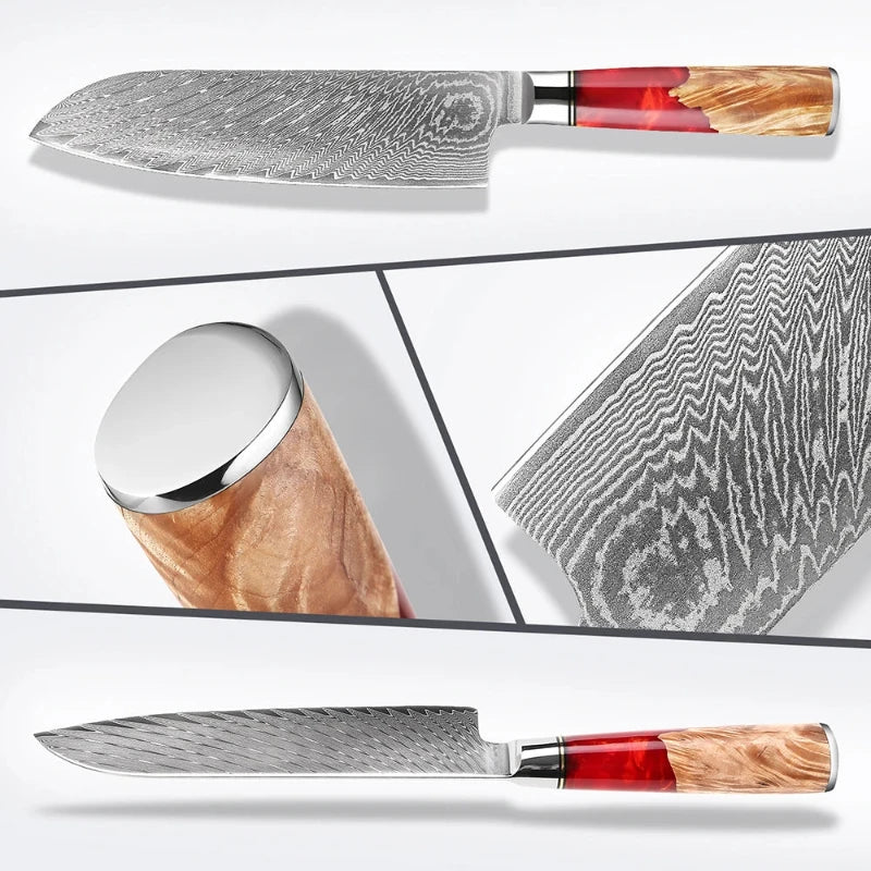 Couteau Santoku en Acier Damas détails