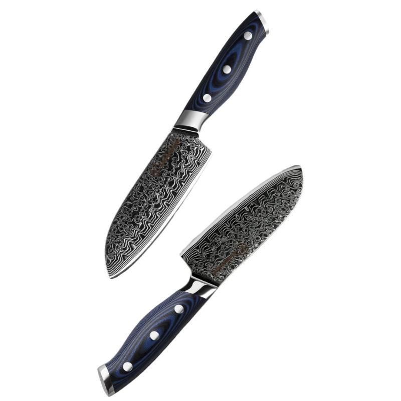 Couteau Santoku Damas Bois Bleu Détails