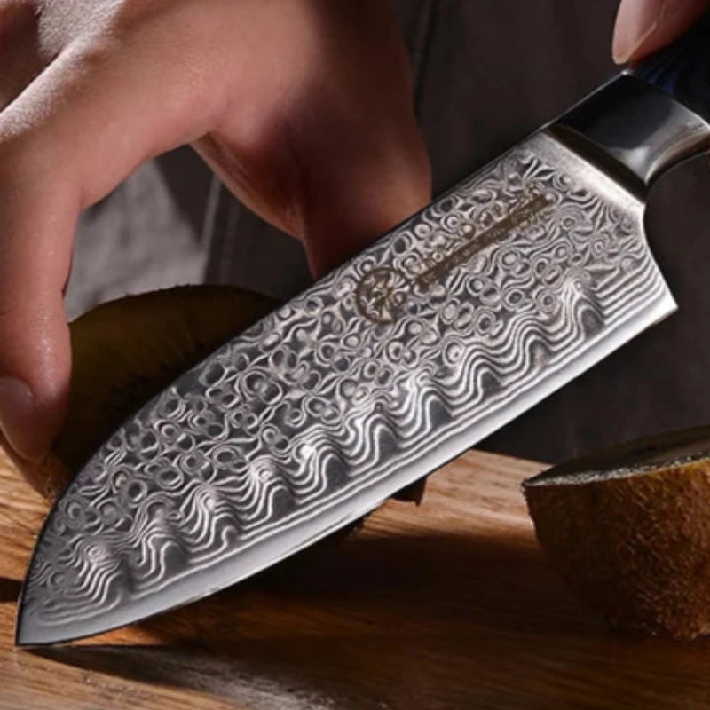 Couteau Santoku Damas Bois Bleu Zoom