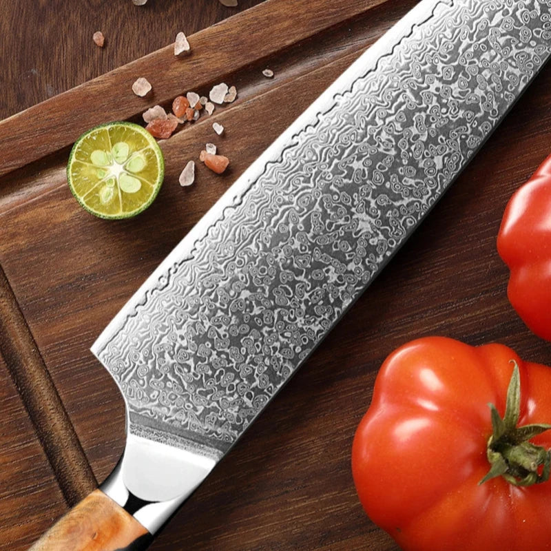 Couteau Santoku Japonais Acier Damas Lame