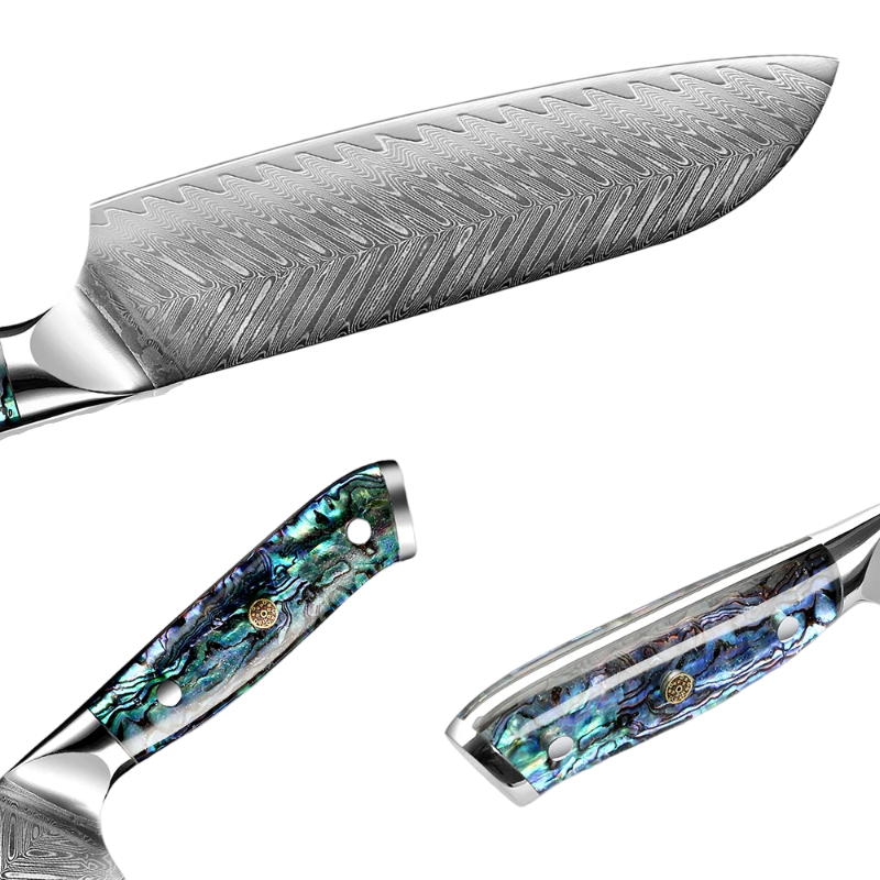 Couteau Santoku Japonais Lame Acier Damas Détails