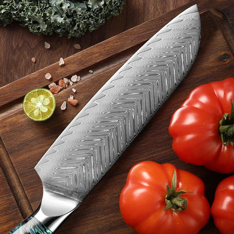 Couteau Santoku Japonais Lame Acier Damas Lame