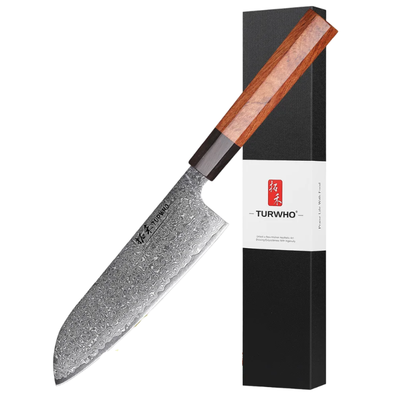 Couteau Santoku Japonais Lame Damas avec boîte