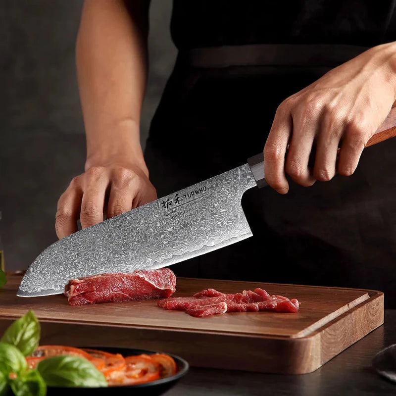 Couteau Santoku Japonais Lame Damas Découpe viande