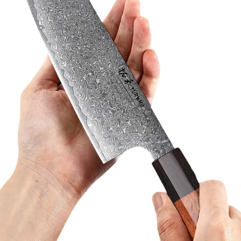 Couteau Santoku Japonais Lame Damas détails