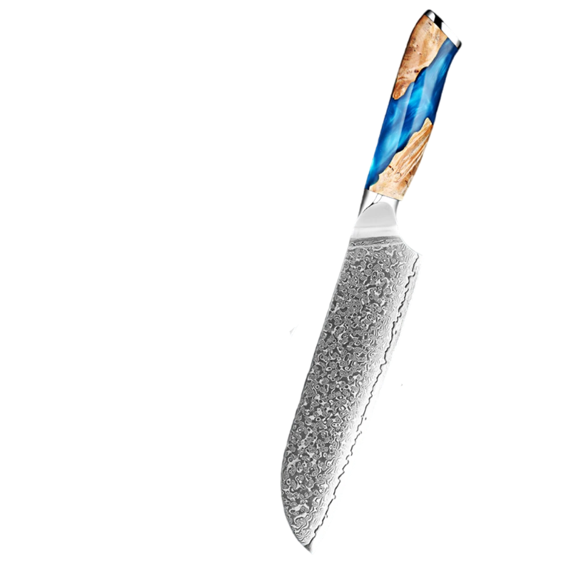 Couteau Santoku Lame Acier Damas Droit