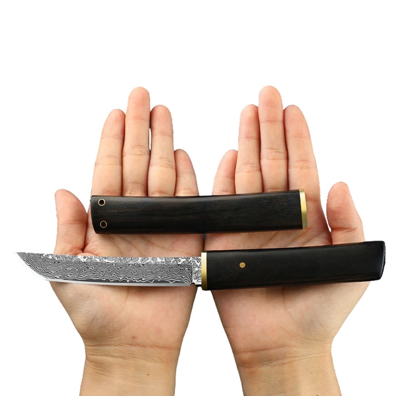 Couteau Tanto Japonais Acier Damas dans deux mains