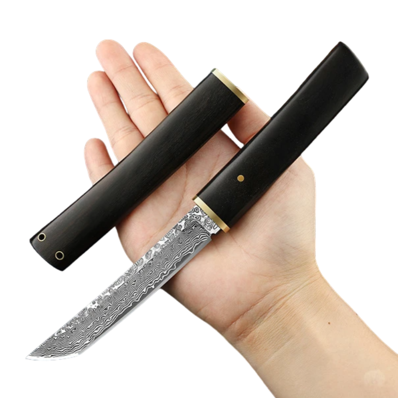 Couteau Tanto Japonais Acier Damas dans une main