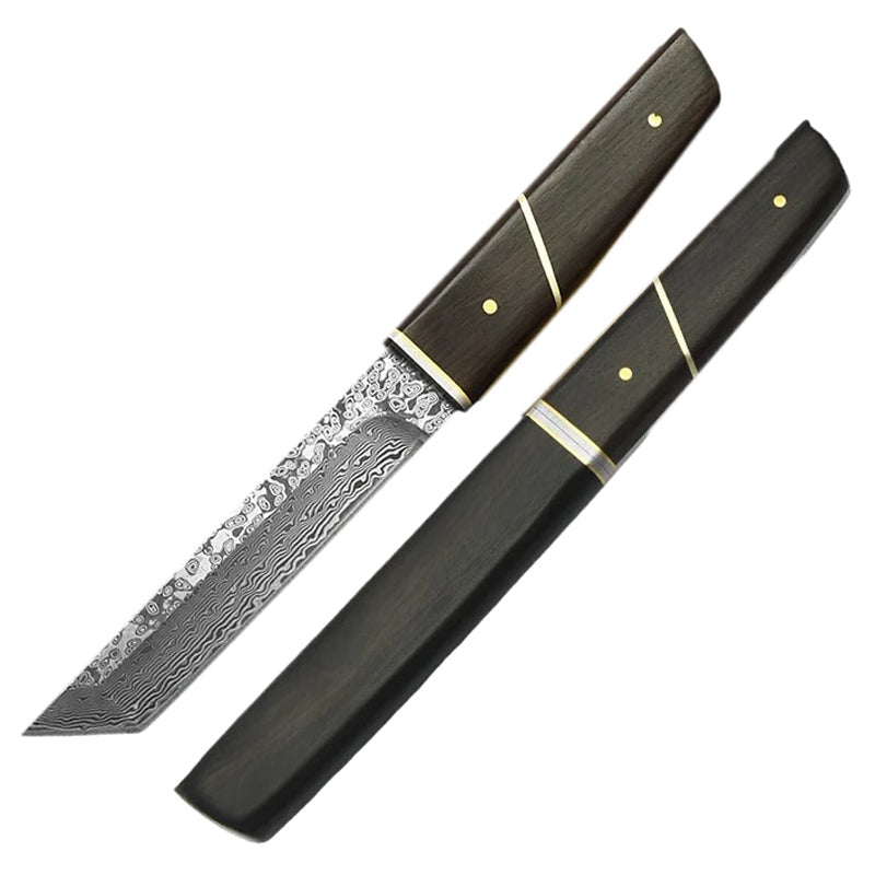 Couteau Tanto Noir en Acier Damas