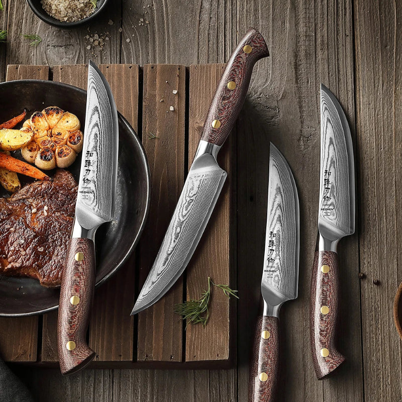 Couteaux à steak avec Lame de Damas Mise en Scène