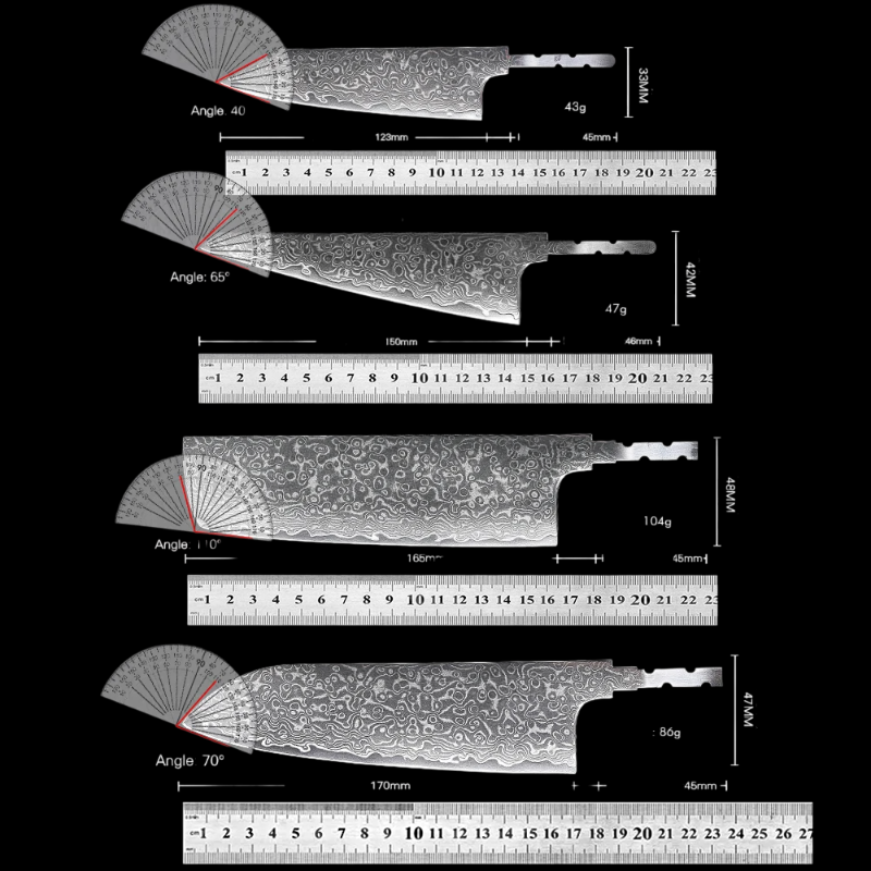 Lame Seule de Couteau Damas Dimensions 2