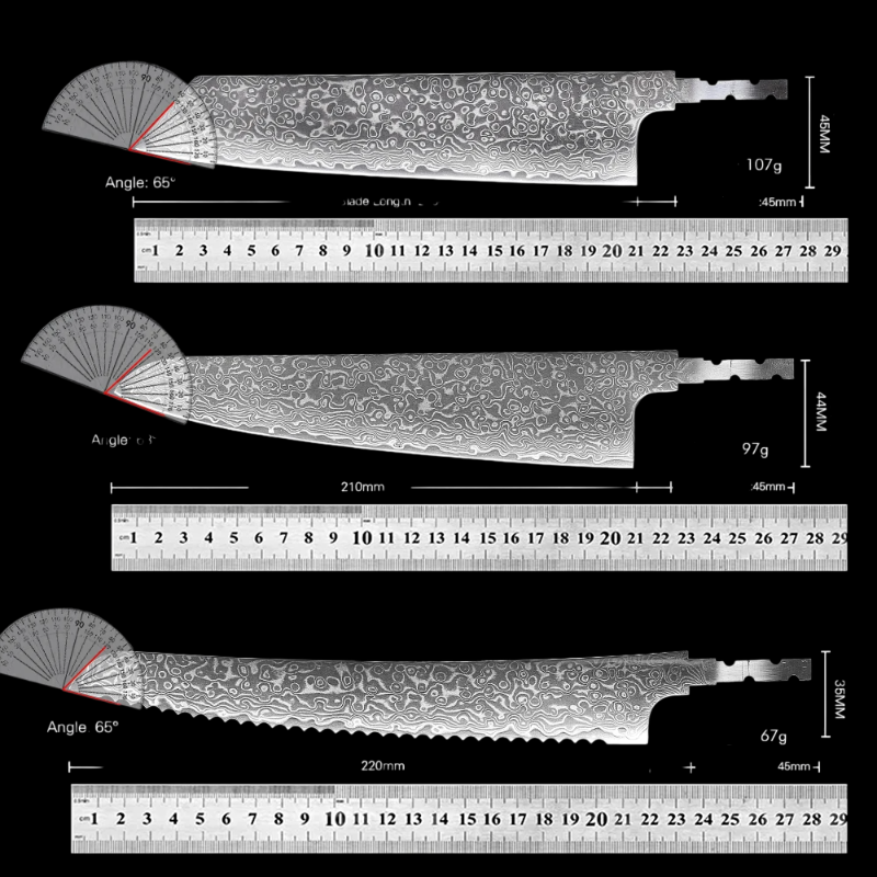 Lame Seule de Couteau Damas Dimensions